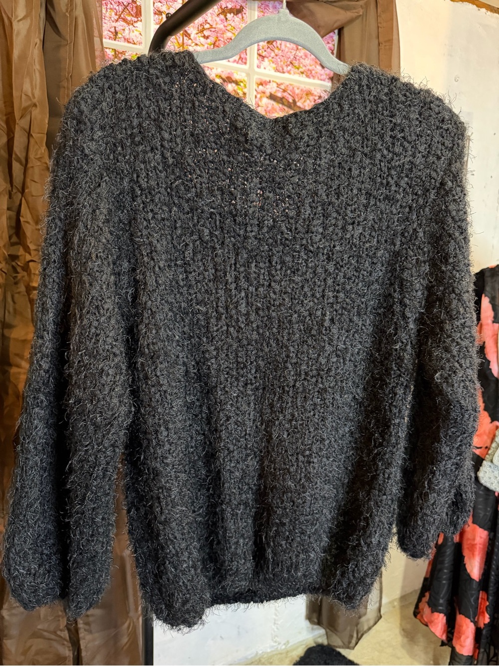 POL Black Fuzzy Crewneck Sweater